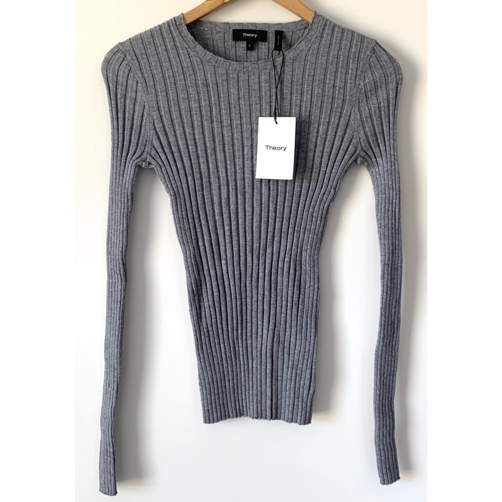 NWT Theory Ribbed Grey  Wool Sweater